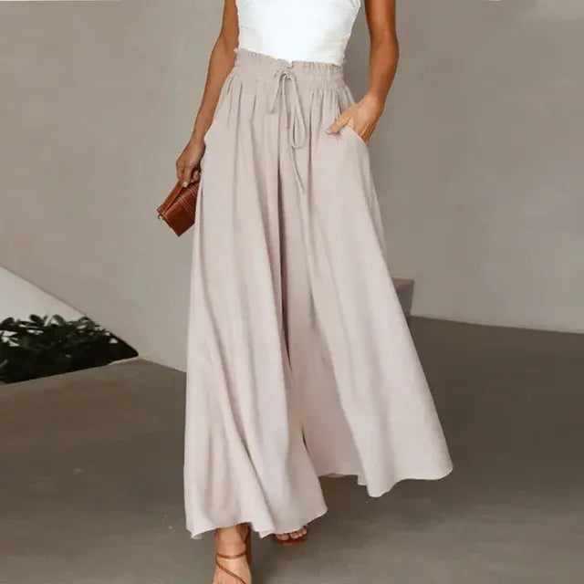 Women's Pants Solid Color Elastic High Waist Wide Leg Trousers