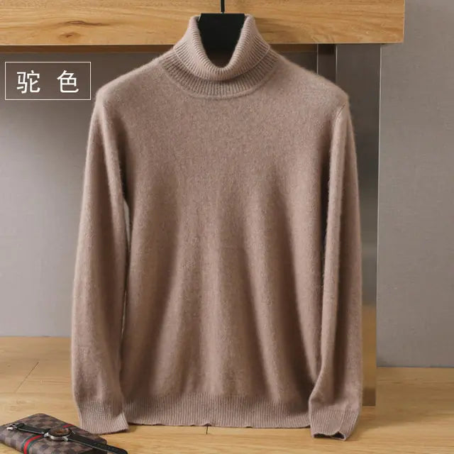 Sweater long sleeves. 100% pure Mink velvet Cashmere Sweater High Lapels Pullovers Knitted Winter