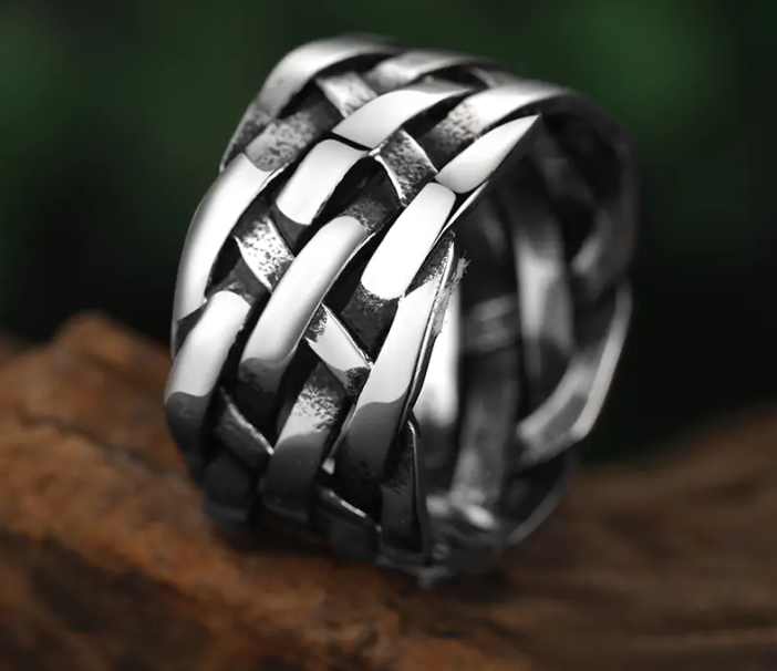 Vintage Weave Stainless Steel Rings