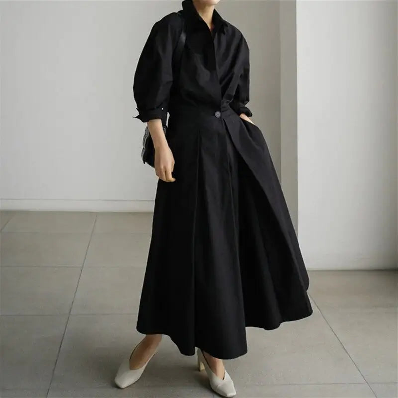 WOLF Long Dress with Notched Lapel. (Modest style dress)