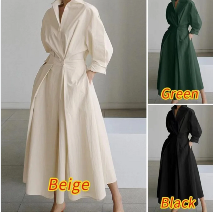 WOLF Long Dress with Notched Lapel. (Modest style dress)