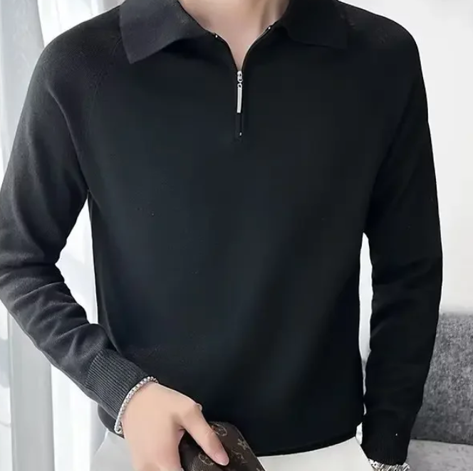 Long Sleeve Polo Shirt - Black. Unisex