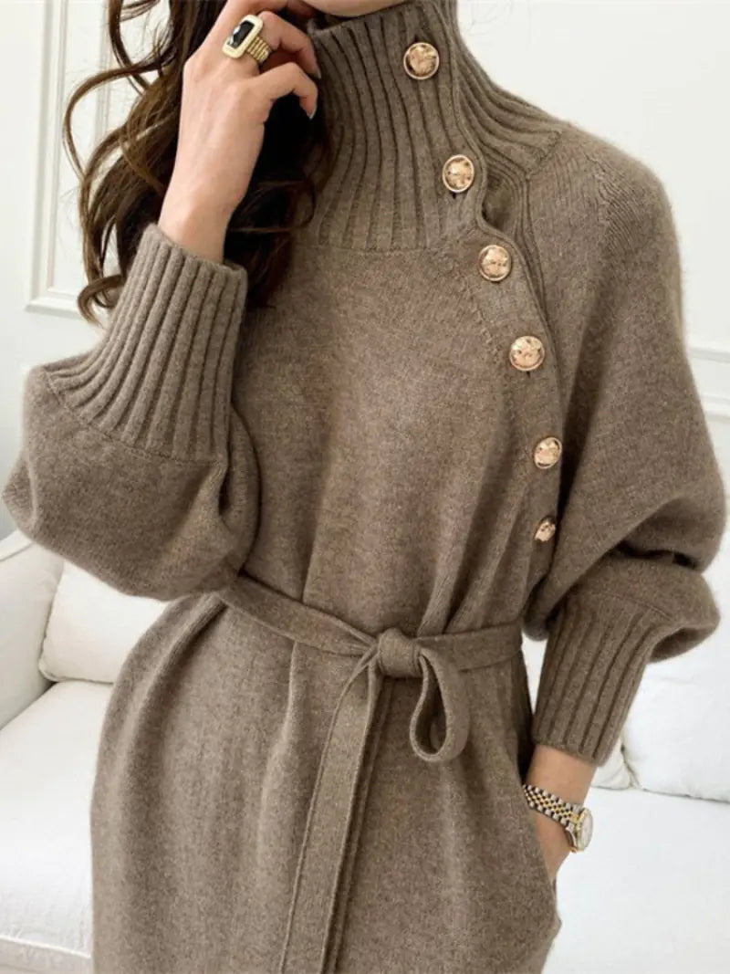 Vintage Turtleneck Buttons Long Dress. (Modest style dress)