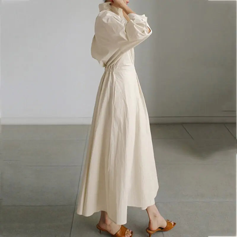 WOLF Long Dress with Notched Lapel. (Modest style dress)