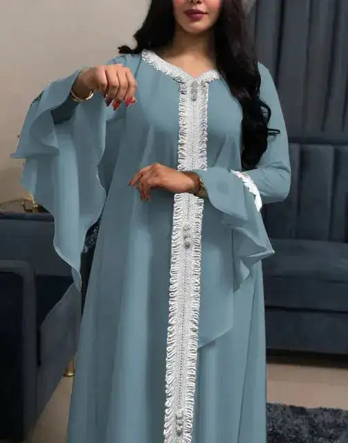 Modest Fashion For Women With Ruffled Sleeves And Embroidered Abaya (Modest style dress)