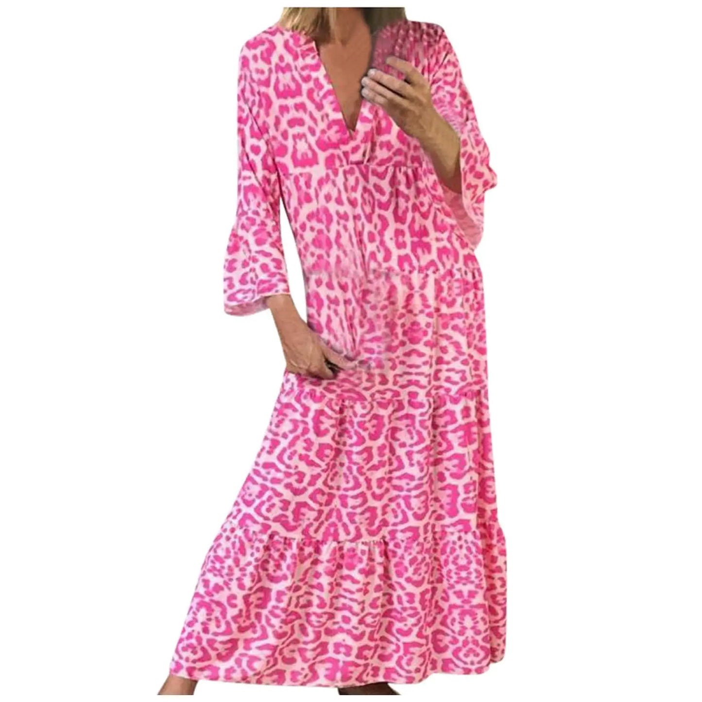 Pink Leopard Long Dress Autumn