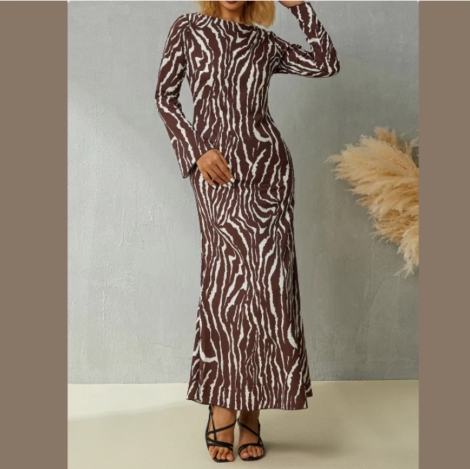 Floral Zebra Print Long Sleeve Maxi Dress