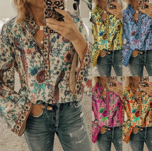 Printed Loose Blouse Tops