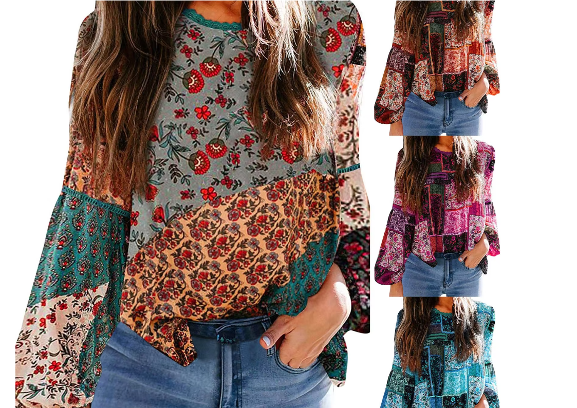 Bohemian Print Loose Sleeve Blouse