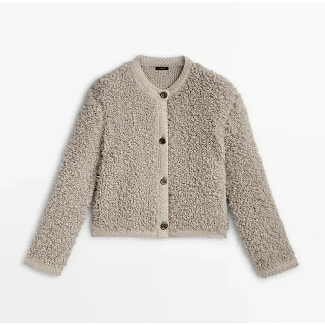 Lamb wool Coat O-neck Long Sleeve