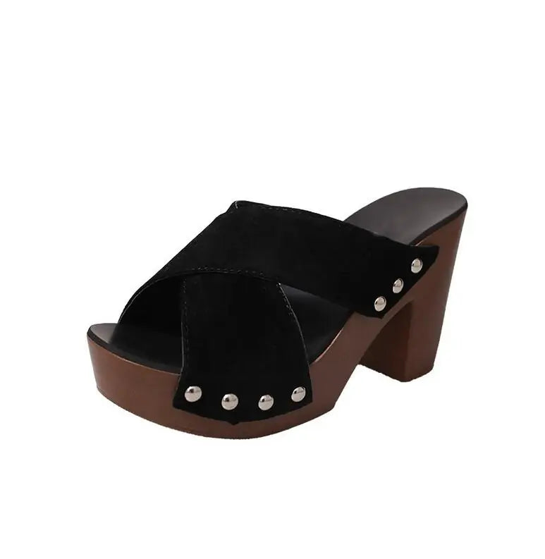 Square High Heel Platform Women's Summer Sandals: Elegant Rivet Pumps