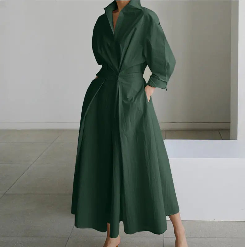 WOLF Long Dress with Notched Lapel. (Modest style dress)