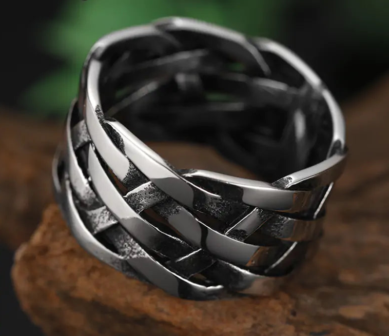 Vintage Weave Stainless Steel Rings