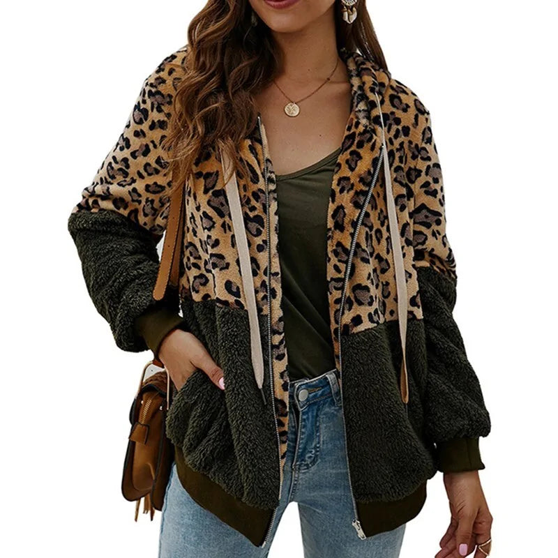 Soft Leopard PrintFur Hoodie Coat