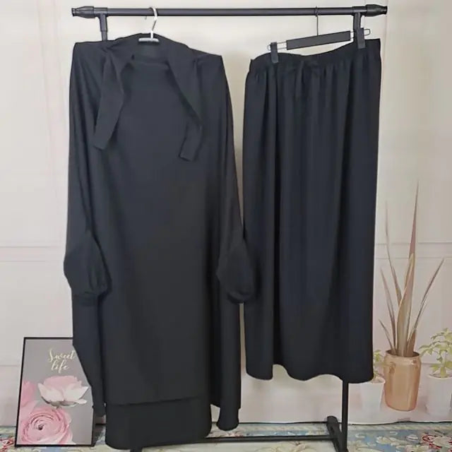 Women's 2-Piece Jilbab Set: Muslim Prayer Garment with Long Khimar and Niqab - Ramadan Abaya Dress. (Modest style dress)