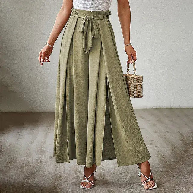 Women's Pants Solid Color Elastic High Waist Wide Leg Trousers