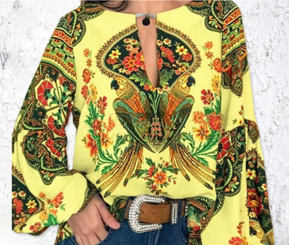 Floral Lantern Sleeve Boho Blouse