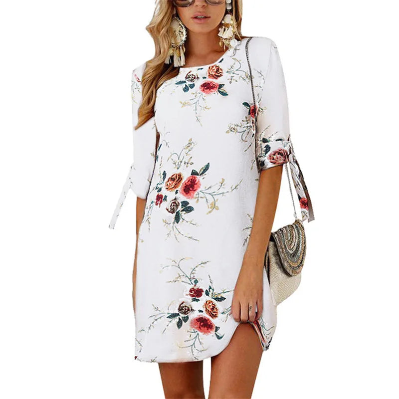 Floral Print Chiffon Beach Dress