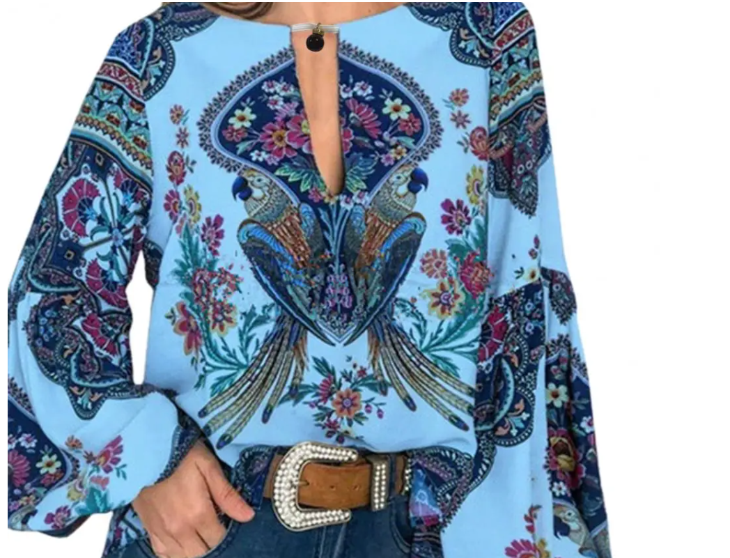 Floral Lantern Sleeve Boho Blouse