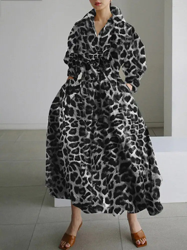 WOLF Long Dress with Notched Lapel. (Modest style dress)