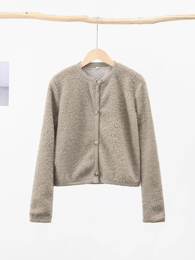 Lamb wool Coat O-neck Long Sleeve