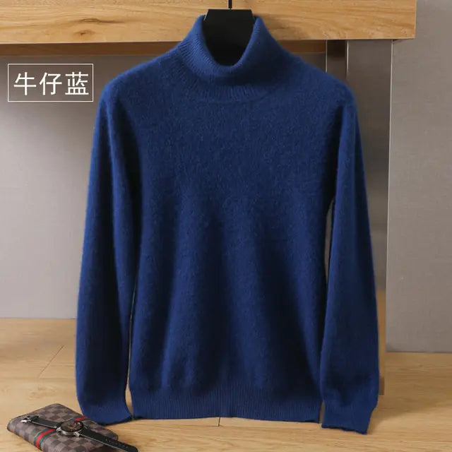 Sweater long sleeves. 100% pure Mink velvet Cashmere Sweater High Lapels Pullovers Knitted Winter