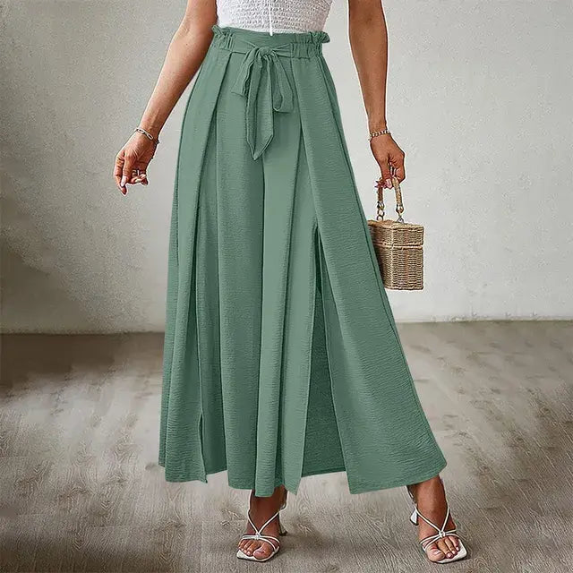 Women's Pants Solid Color Elastic High Waist Wide Leg Trousers