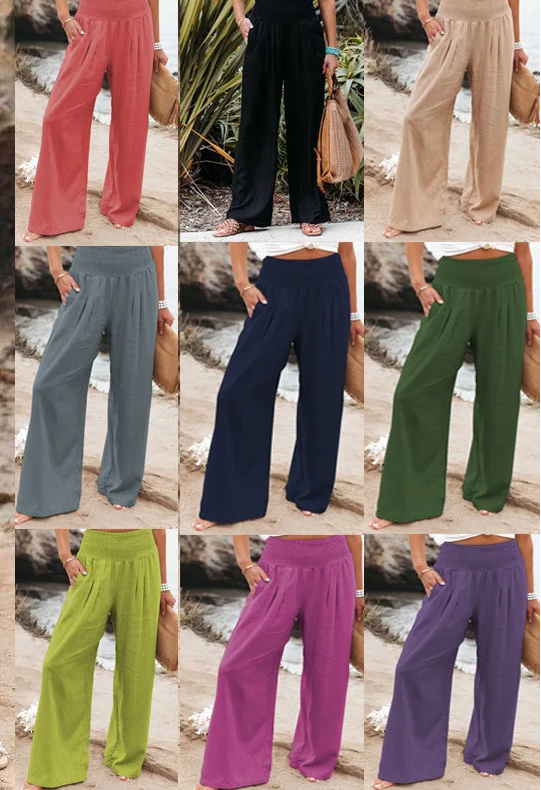 Cotton Linen Pockets Long Trousers