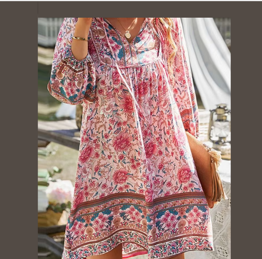 V-Neck Short Sleeve Floral Printed. (Tunic)