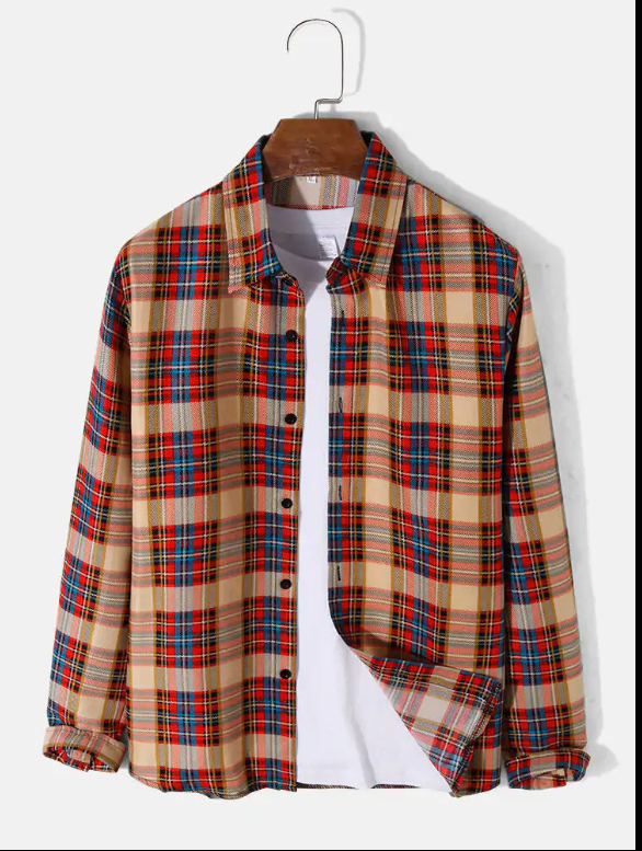 Plaid Print Lapel Long Sleeve Preppy Shirts