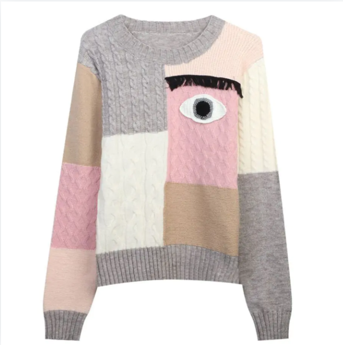 Eye Patchwork Knitted Sweater