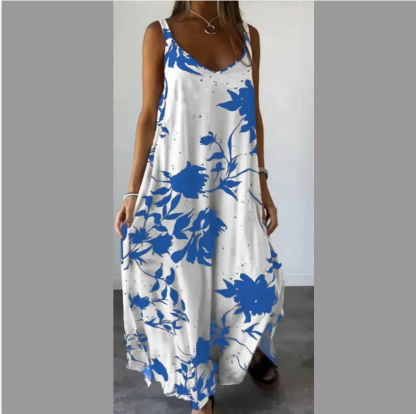 Summer Printed Sling Backless V-neck Dress