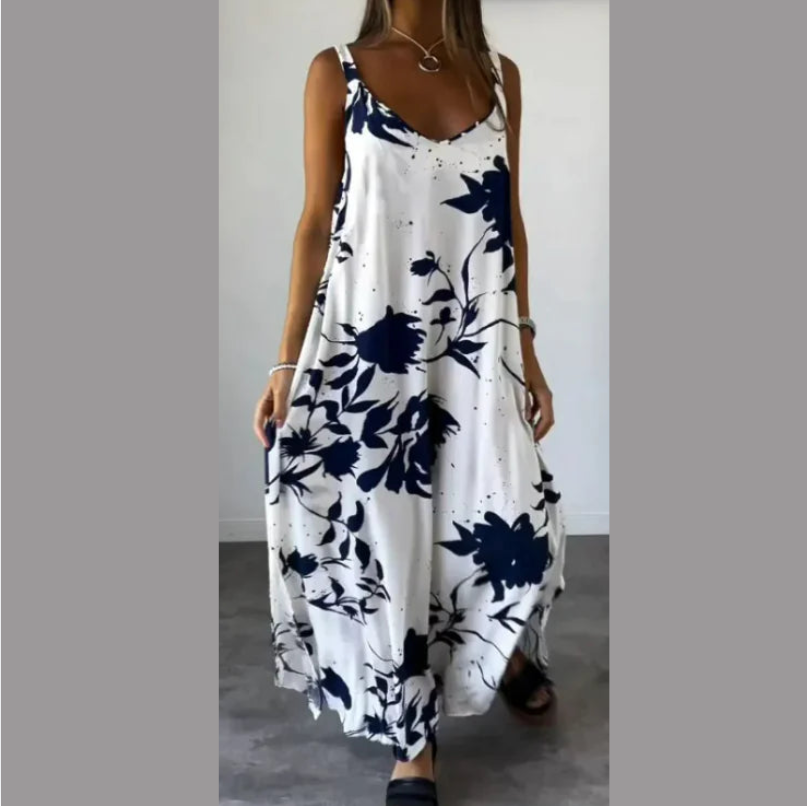 Summer Printed Sling Backless V-neck Dress