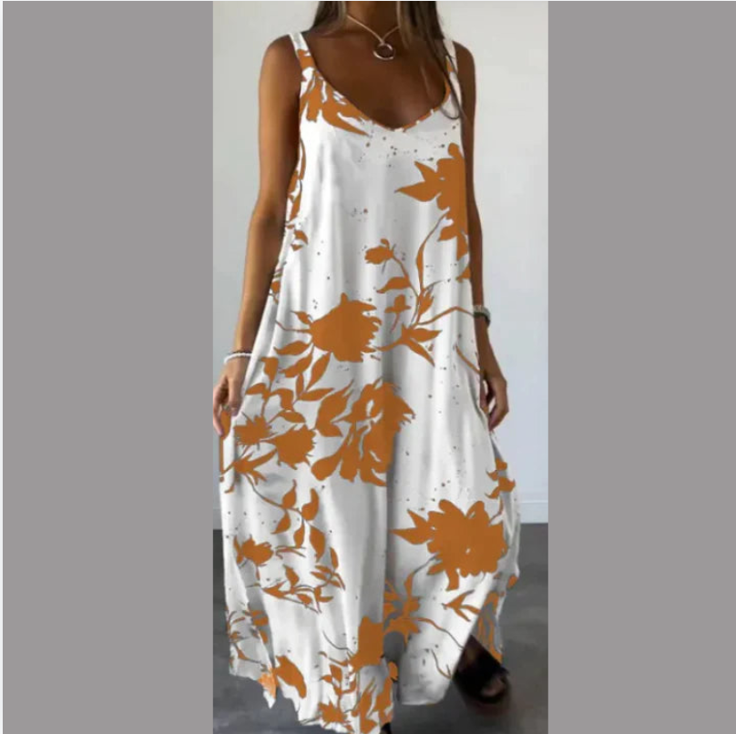 Summer Printed Sling Backless V-neck Dress