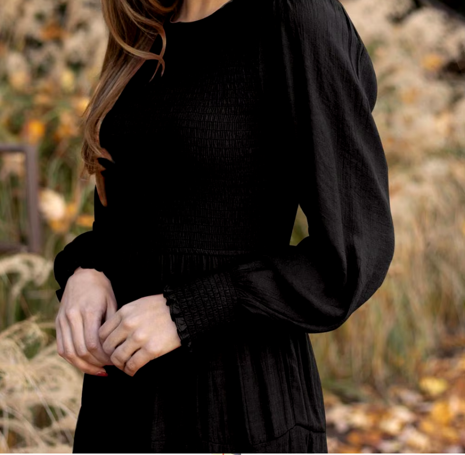 Midi Dress Long Sleeve Plain Charm