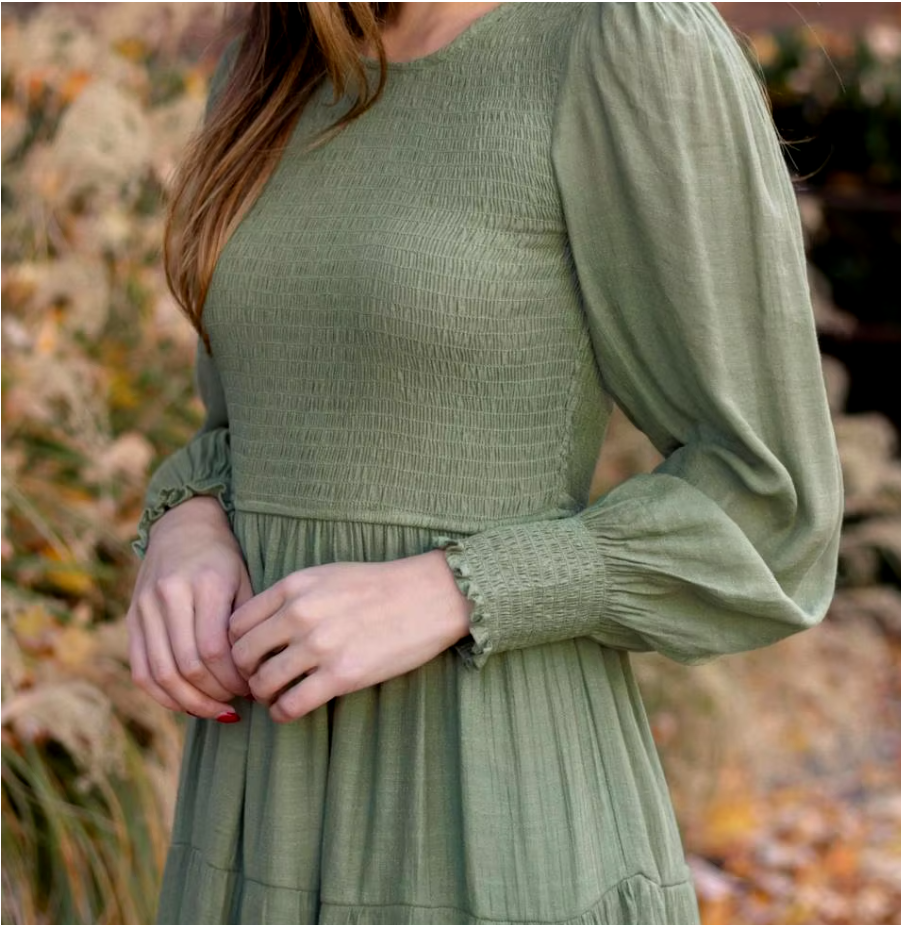 Midi Dress Long Sleeve Plain Charm