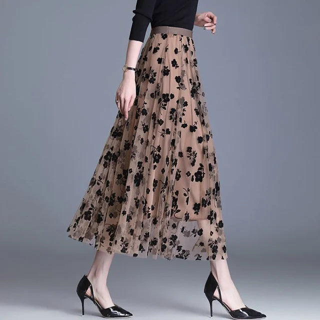 Mesh Floral Skirt For Women.