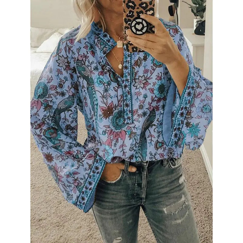 Printed Loose Blouse Tops