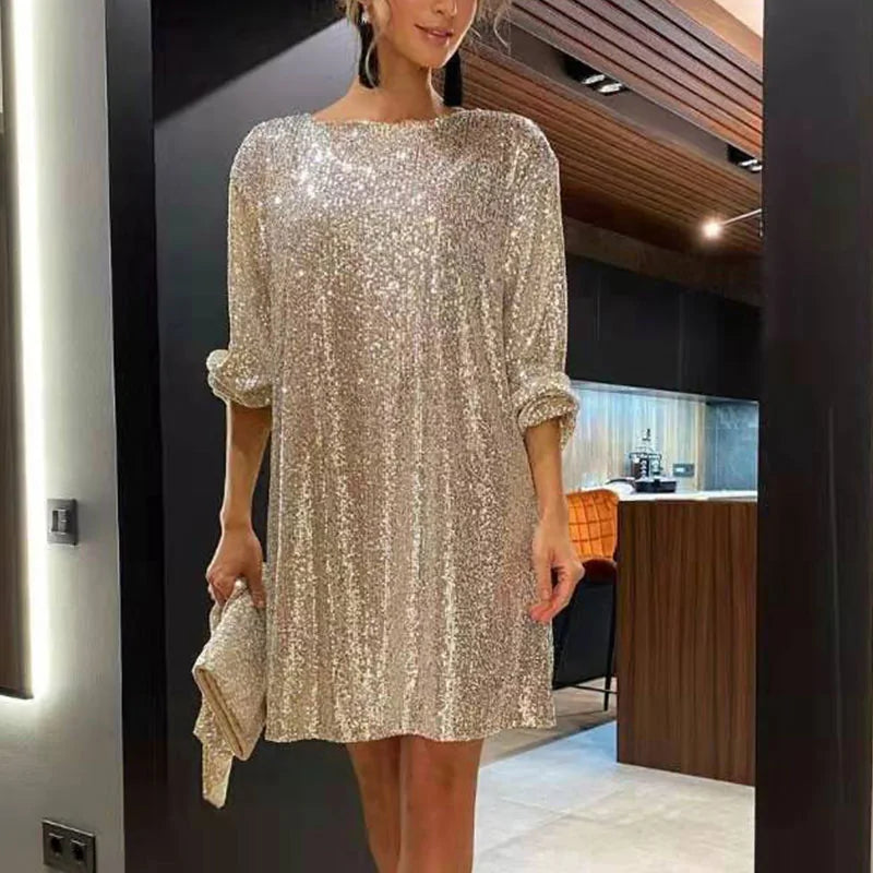 Elegant flowy sequin long sleeve blouse with belt