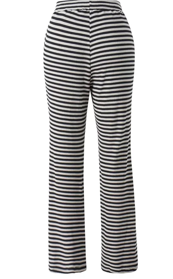 Women's Striped Knit Drawstring Pants - Low Rise, Wide Leg Lounge Trousers