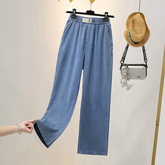 Women, wide leg jeans, elastic waist