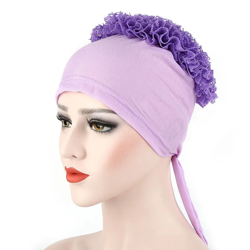 Under Hijab Caps Big Flower Volumizer Scrunchie Muslim Inner Hijab Turbans Islamic Headwear Accessories Female Head Wraps Bonnet