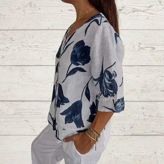 Printed V-Neck Tunic Top