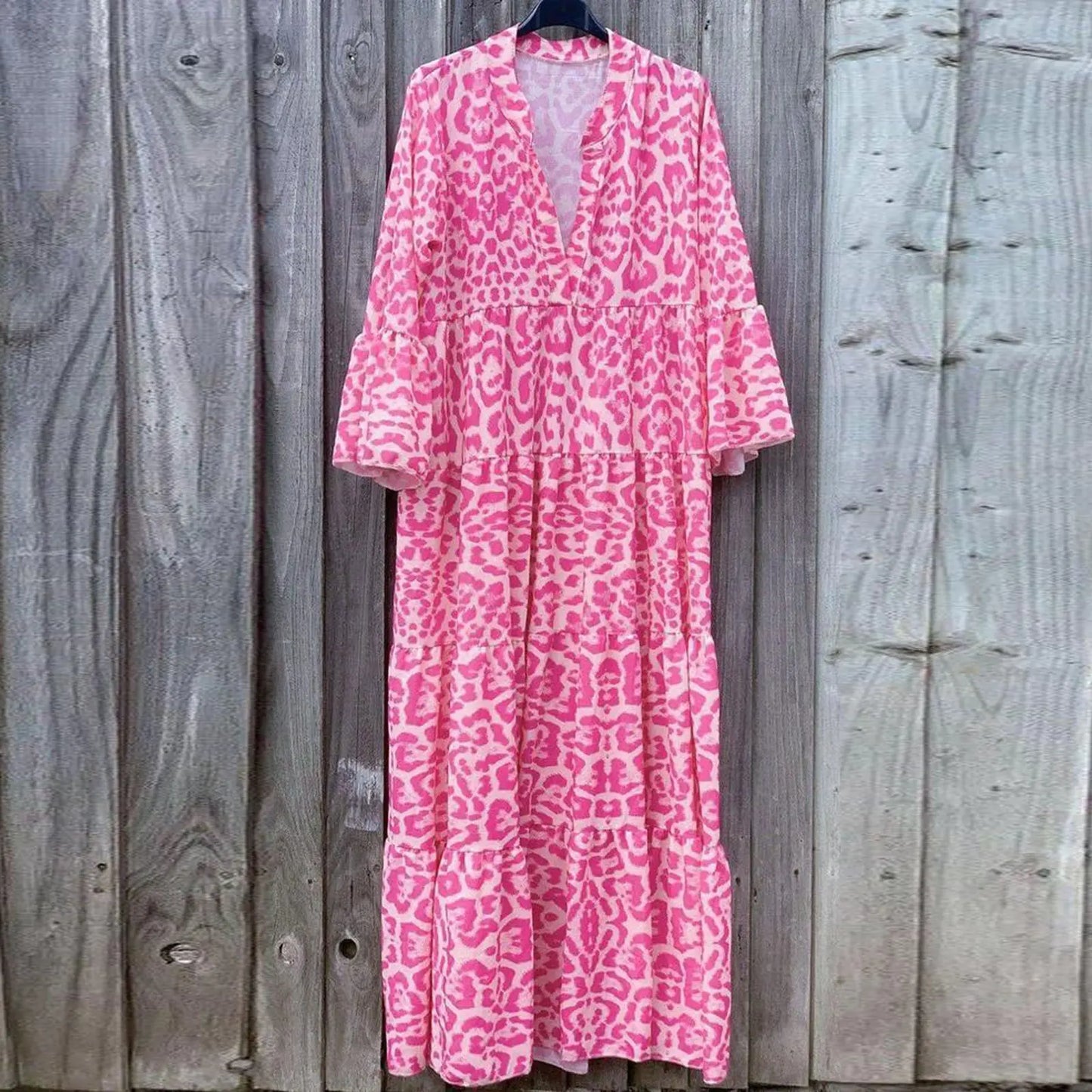 Pink Leopard Long Dress Autumn