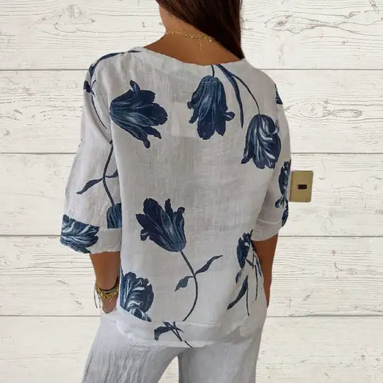 Printed V-Neck Tunic Top