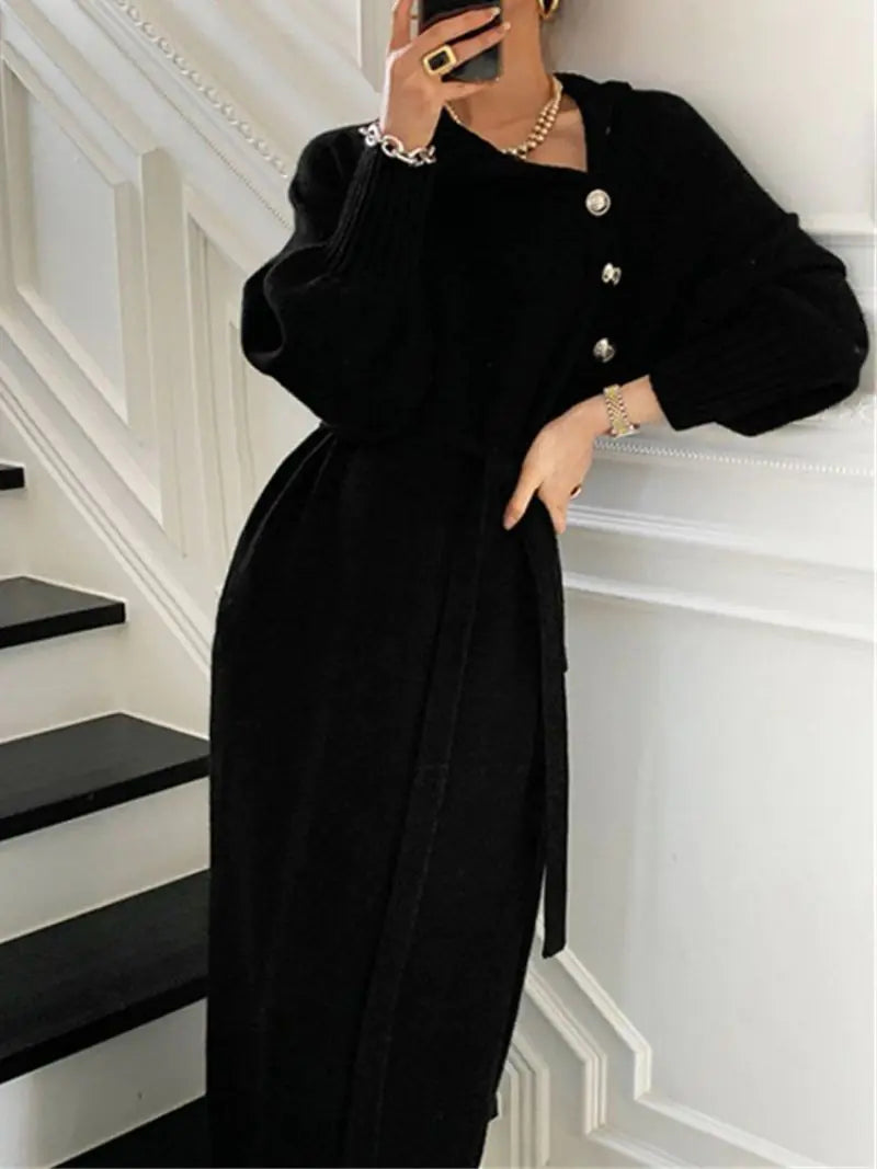 Vintage Turtleneck Buttons Long Dress. (Modest style dress)