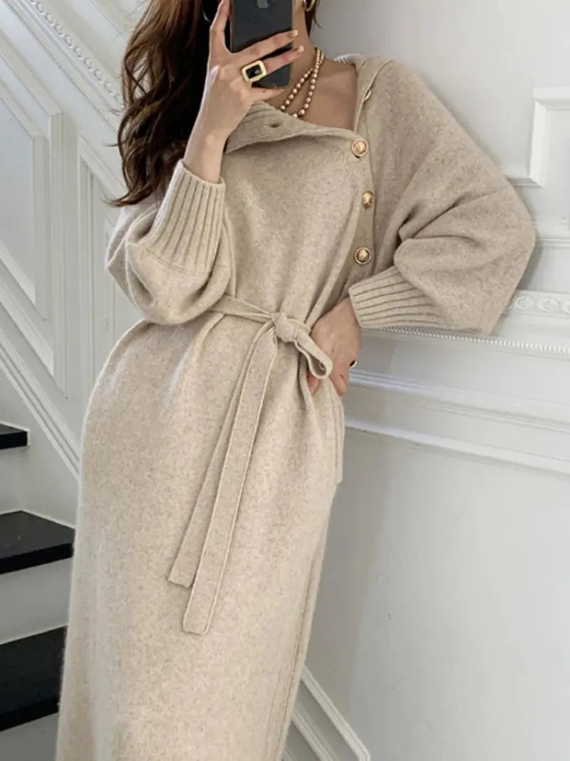 Vintage Turtleneck Buttons Long Dress. (Modest style dress)