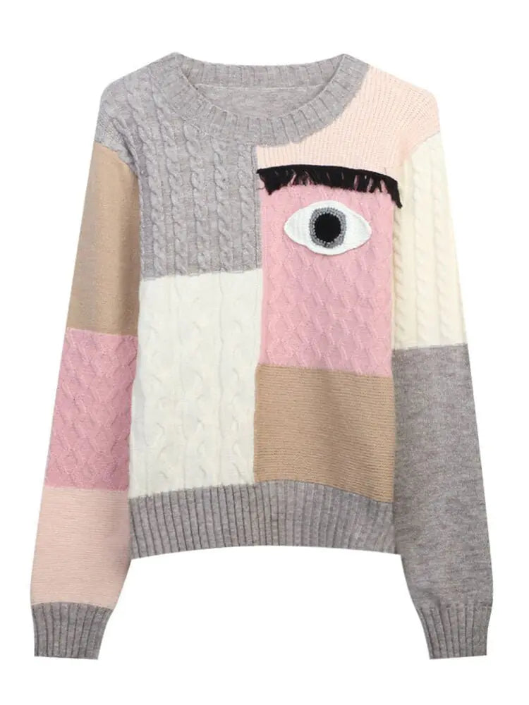 Eye Patchwork Knitted Sweater