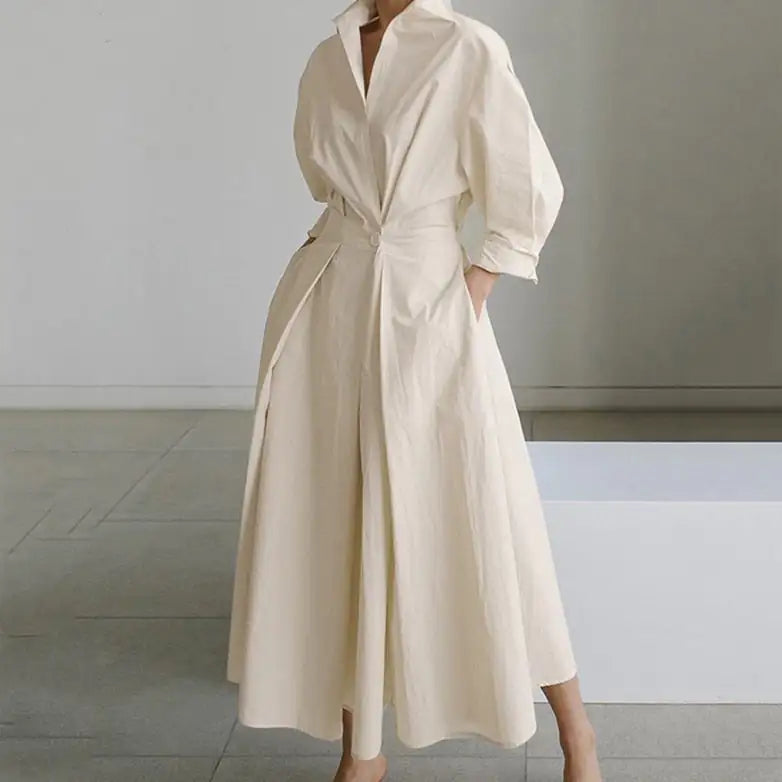 WOLF Long Dress with Notched Lapel. (Modest style dress)