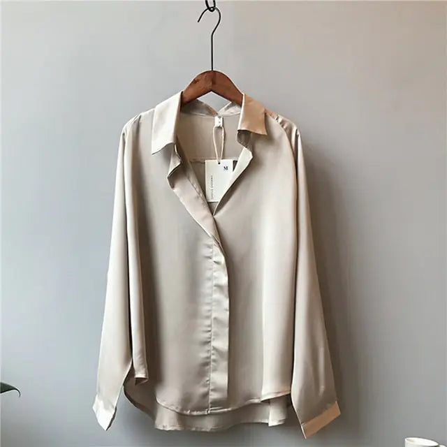 Elegant classic silk-style button-front blouse